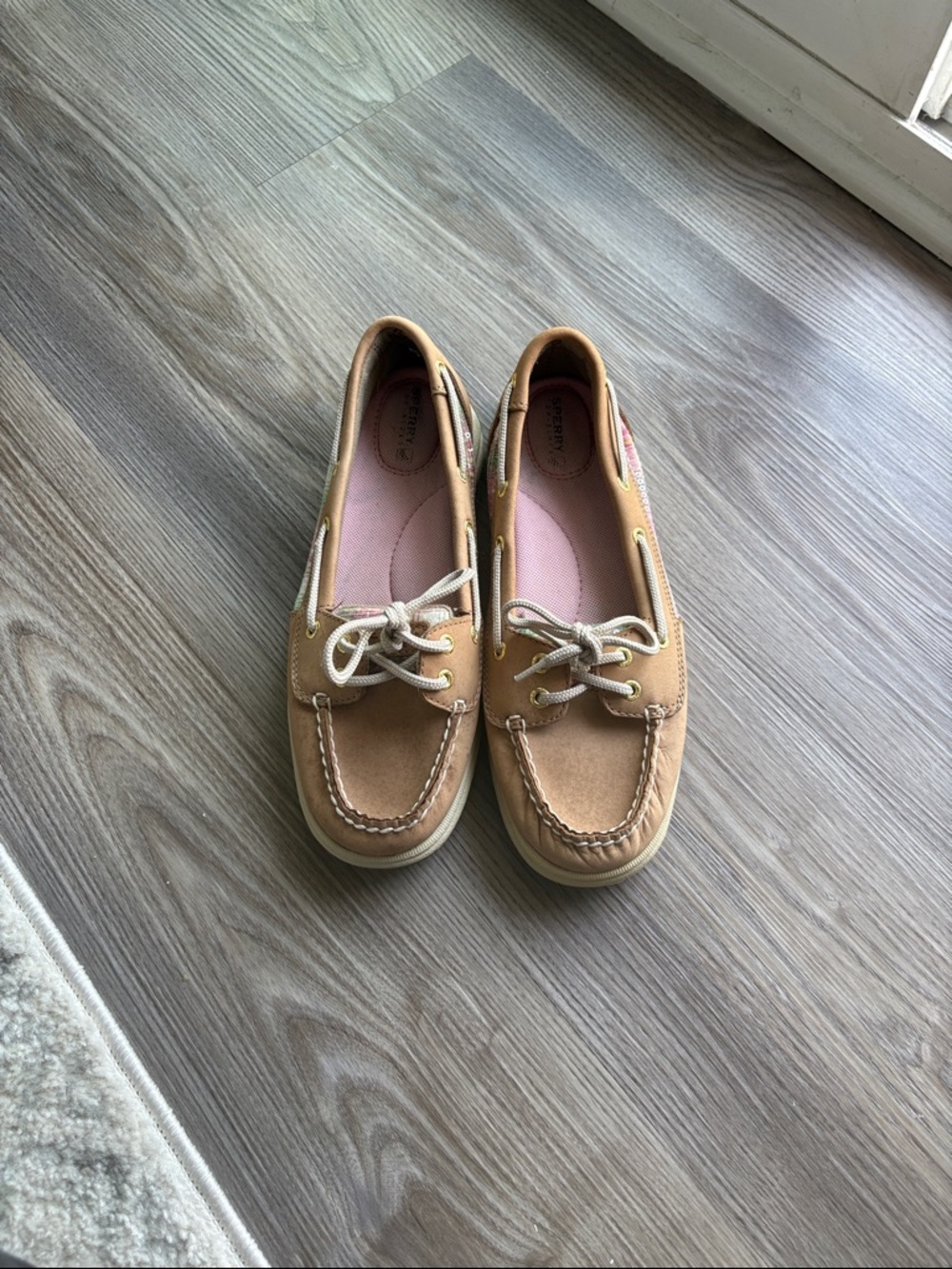 Sperry Tan Boat Shoes with Pink Insole